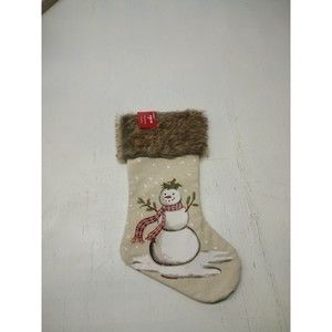 At Home Alpine Snowman Faux Fur Trim Christmas Stocking - NEW!